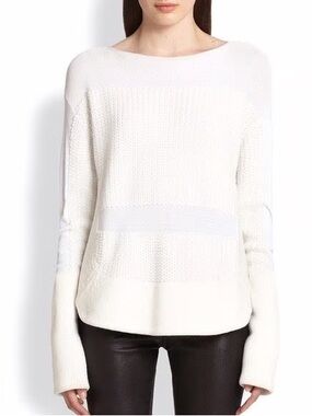 Helmut Lang Baseball Hem Textured
Inlay Split Side Cream Chunky Boatneck Sweater